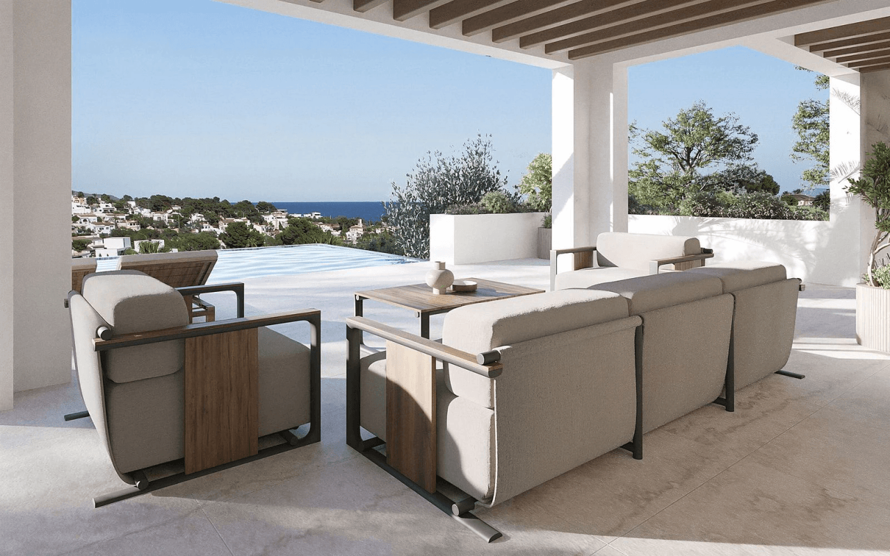 Villa con vistas al mar y encanto ibicenco en La Fustera - Benissa